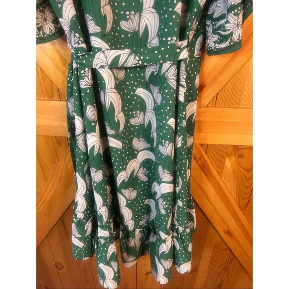 Max Studio Floral Green Ruffle Crepe High Low Tie Wrap Dress NWT Size Large (597 - Picture 7 of 9